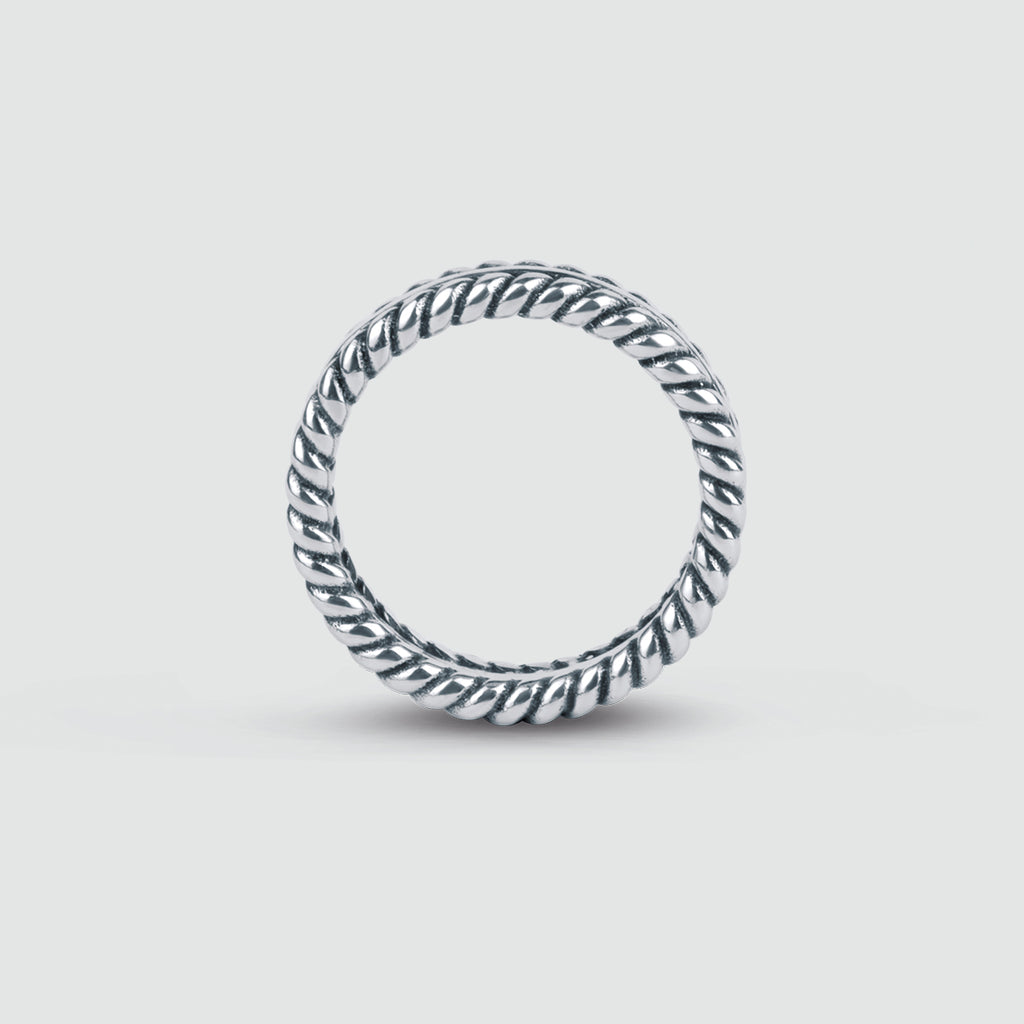 Zahir - Sterling Silver Feather Ring 6mm with an engraved braided design.