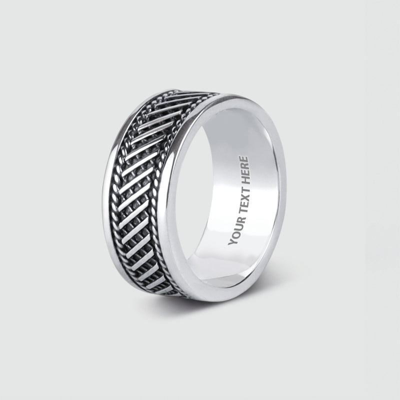 Personalised silver rings for men with engraving options in Kaliq oxidized sterling silver mens ring.