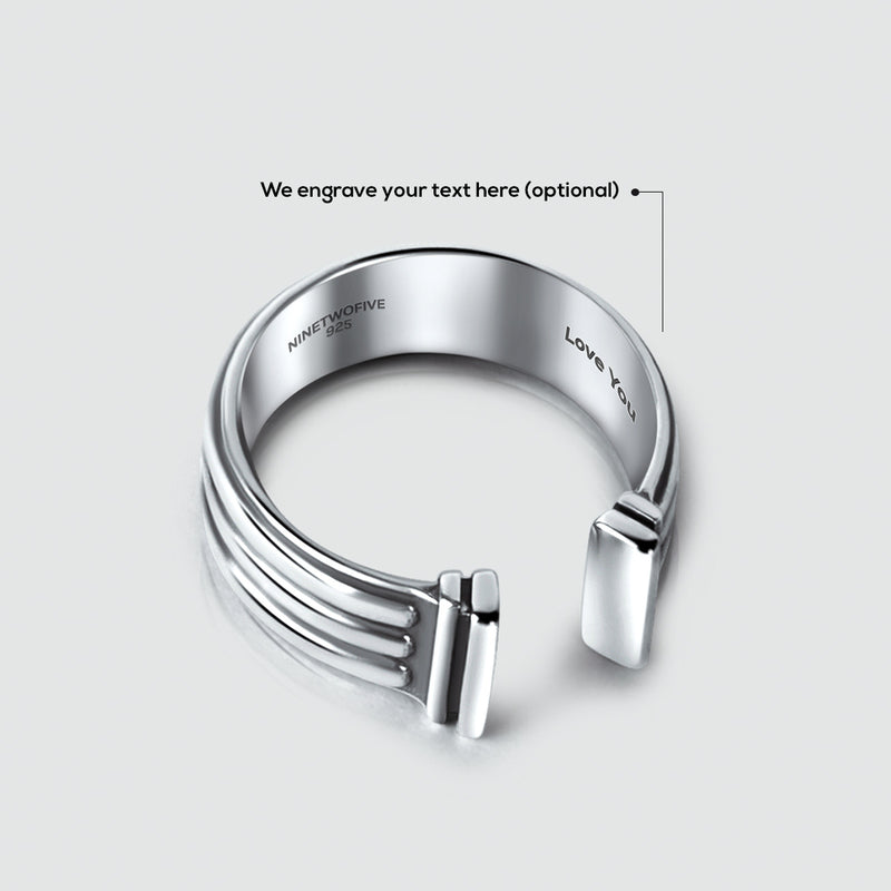 Mateen oxidierter 925er Silber Armreif-Herrenring zeigt die Stelle für die kostenlose Gravur von Ninetwofive.