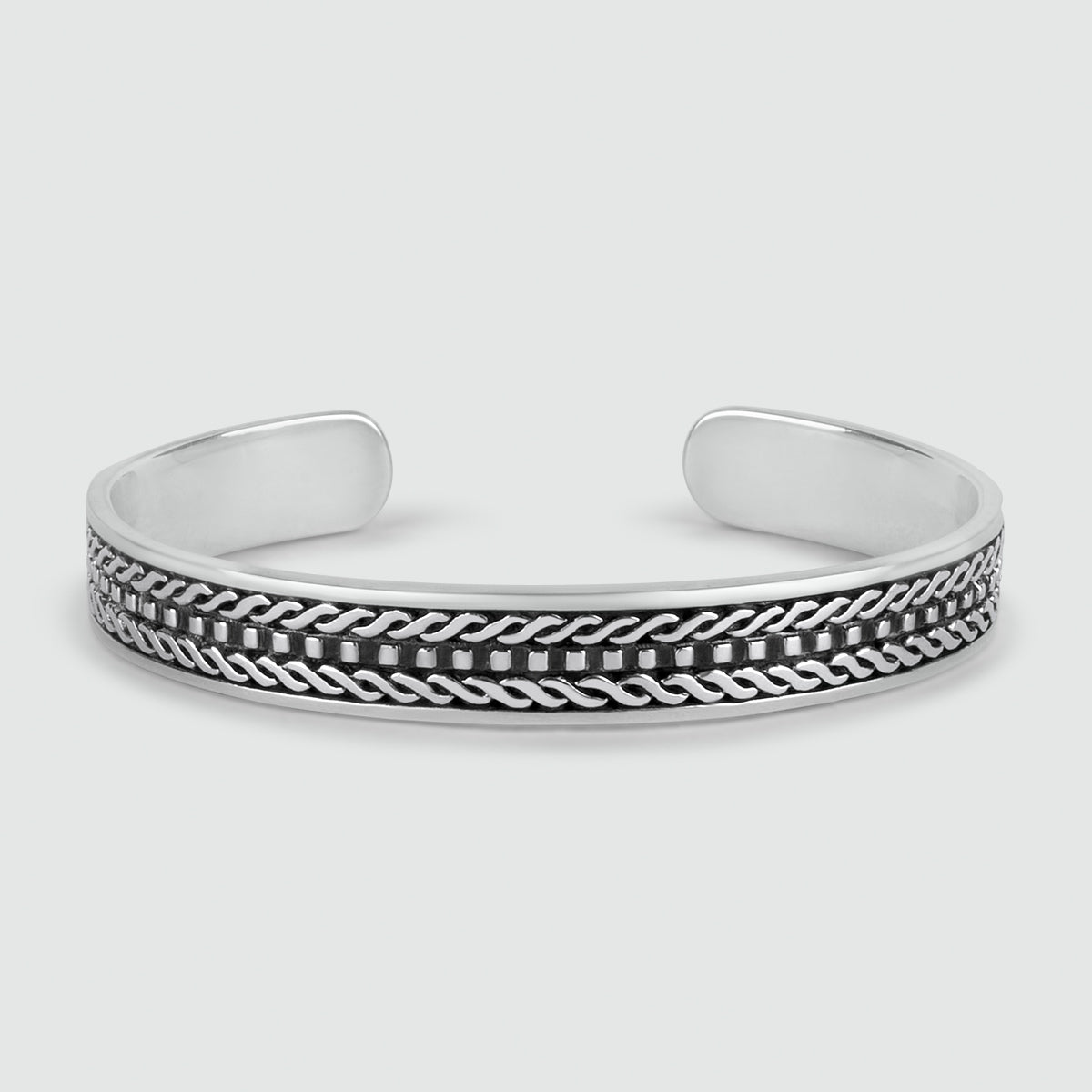 Bracciale Intrecciato Unisex Tuscany Silver – Argento 925 Placcato Rodio Con Finitura Ossidata, Larghezza 7mm