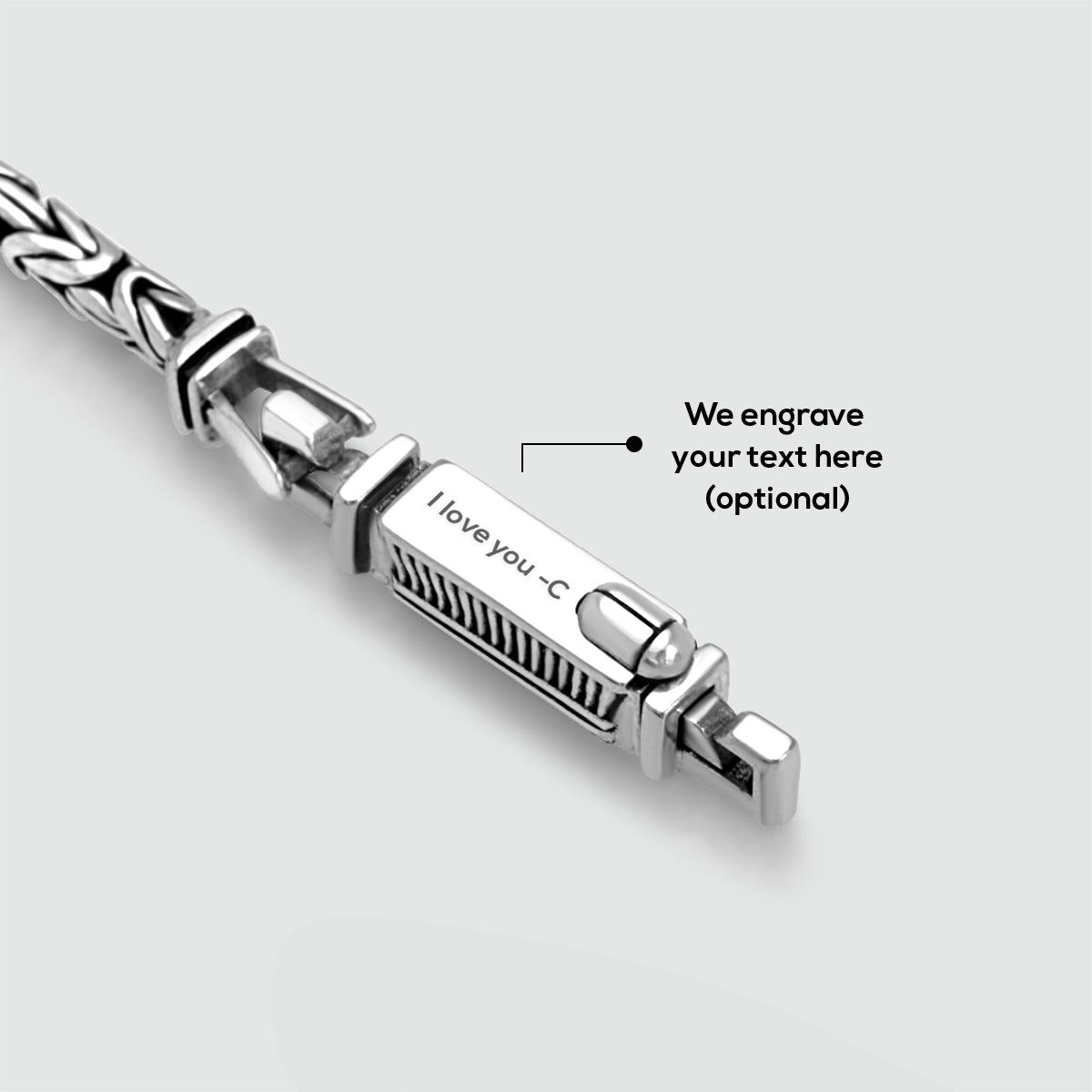 sterling silver mens engraved chain clasp by Ninetwofive for personalised jewellery.