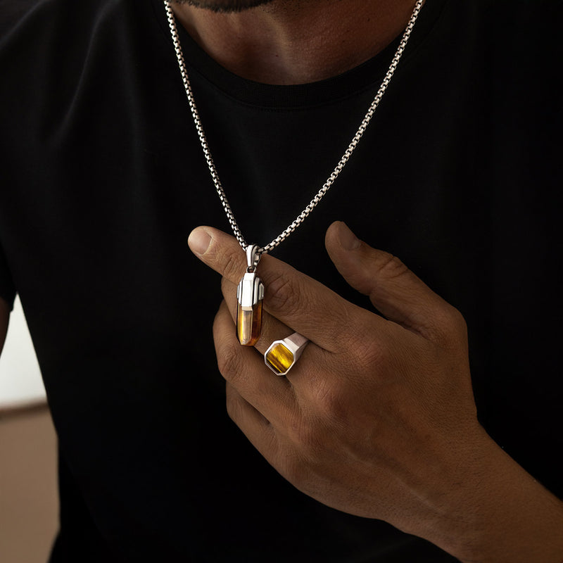 Tahqim - Art Deco Silver Tiger Eye Pendant - NineTwoFive