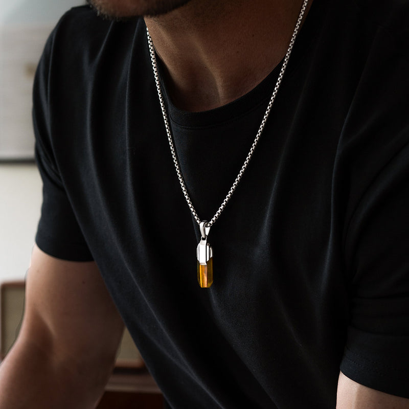 Tahqim - Art Deco Silver Tiger Eye Pendant - NineTwoFive
