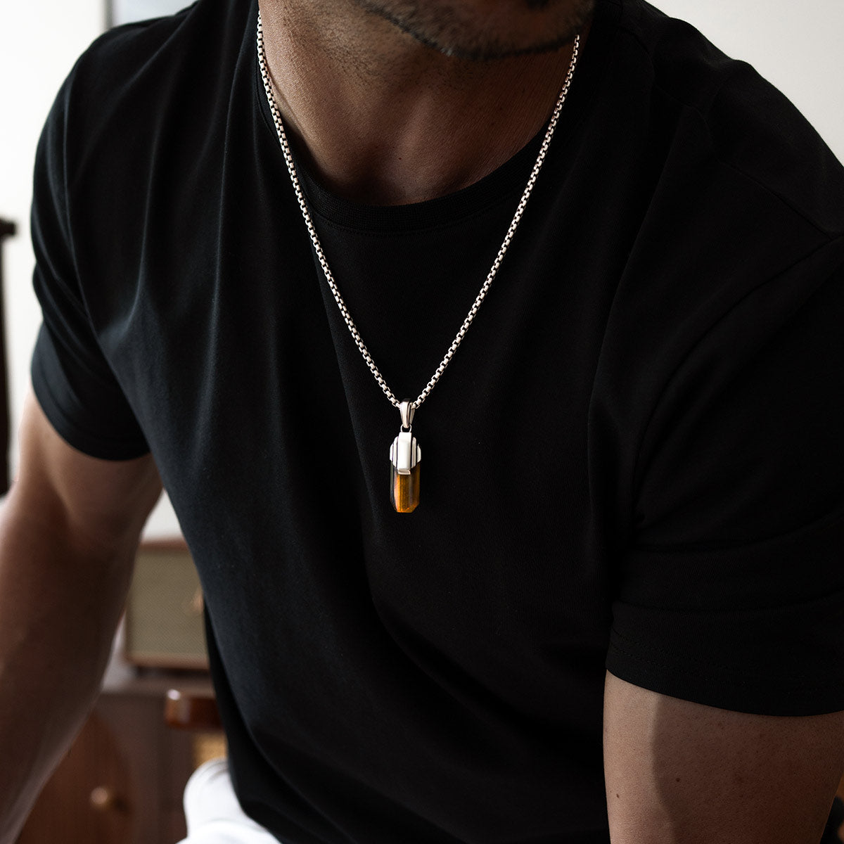 Tahqim - Art Deco Silver Tiger Eye Pendant