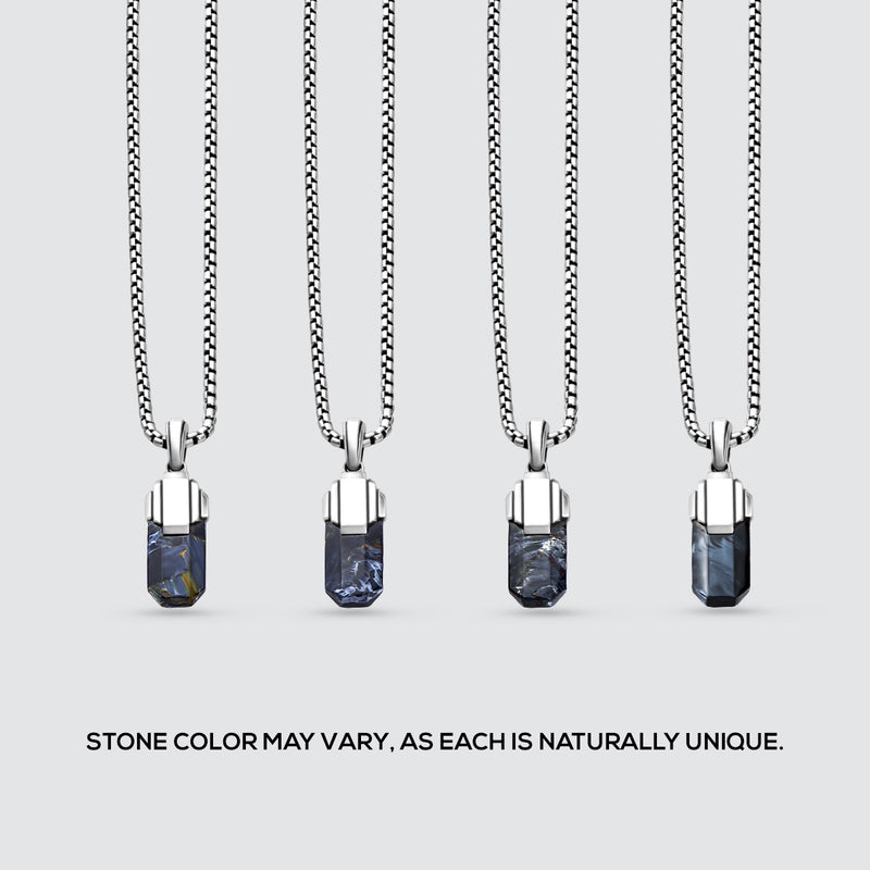 Tahrir - Art Deco Silver Blue Pietersite Pendant - NineTwoFive