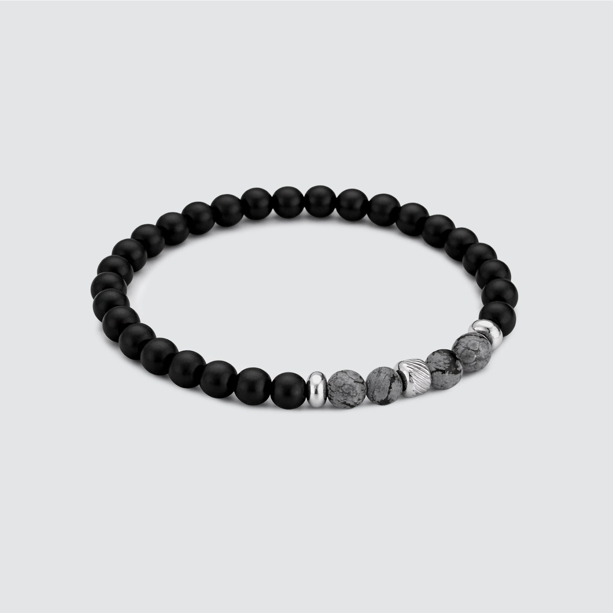 Valentines gift for him men’s stainless steel black and gray beaded bracelet by Ninetwofive.