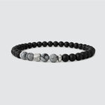 Ninetwofive Valentine day 2026 mens black agate and snow stone beaded bracelet on a clear background