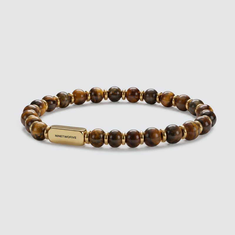 Zain - Armband met gouden kraaltjes en tijgeroog, 6 mm - NineTwoFive