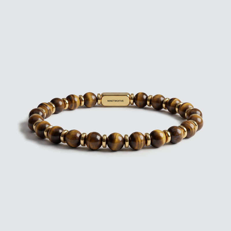Zain - Armband met gouden kraaltjes en tijgeroog, 6 mm - NineTwoFive