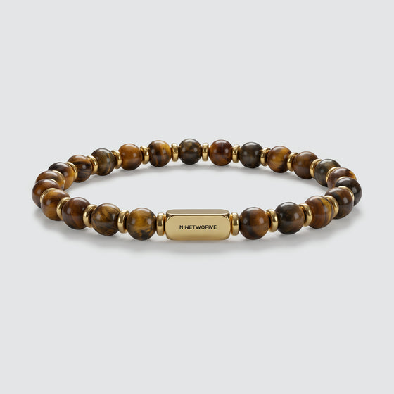 Zain - Armband met gouden kraaltjes en tijgeroog, 6 mm - NineTwoFive