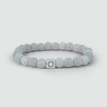 Abyad - Bracelet en perles blanches de 8 mm, avec la lettre o, orné d'une pierre d'altération.