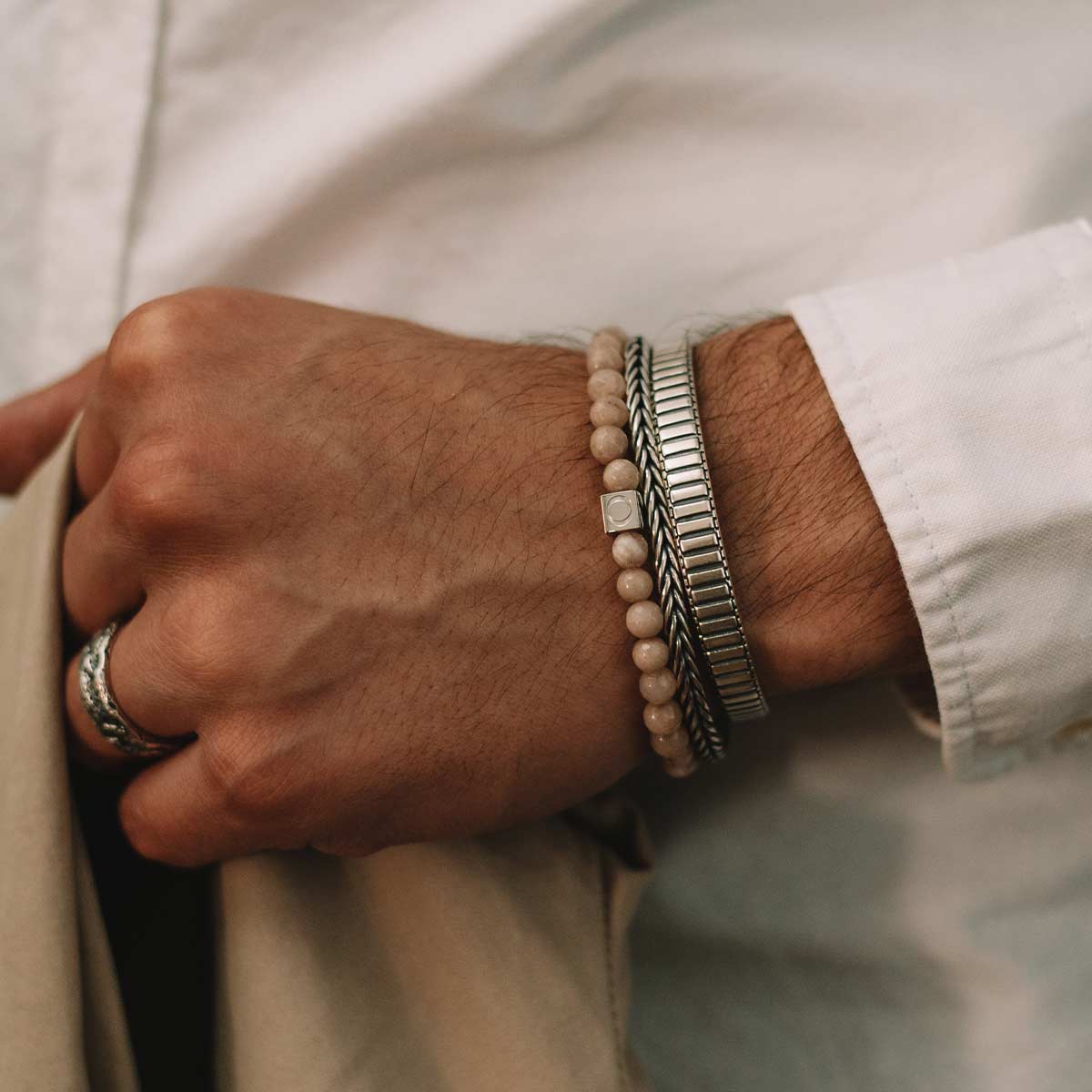 heren armband beige
