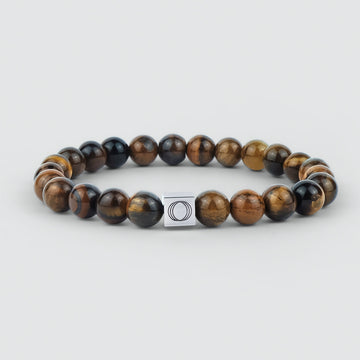 A stunning Alnamr - Tiger Eye Beaded Bracelet 8mm with a silver clasp, featuring a captivating tiger eye stone.