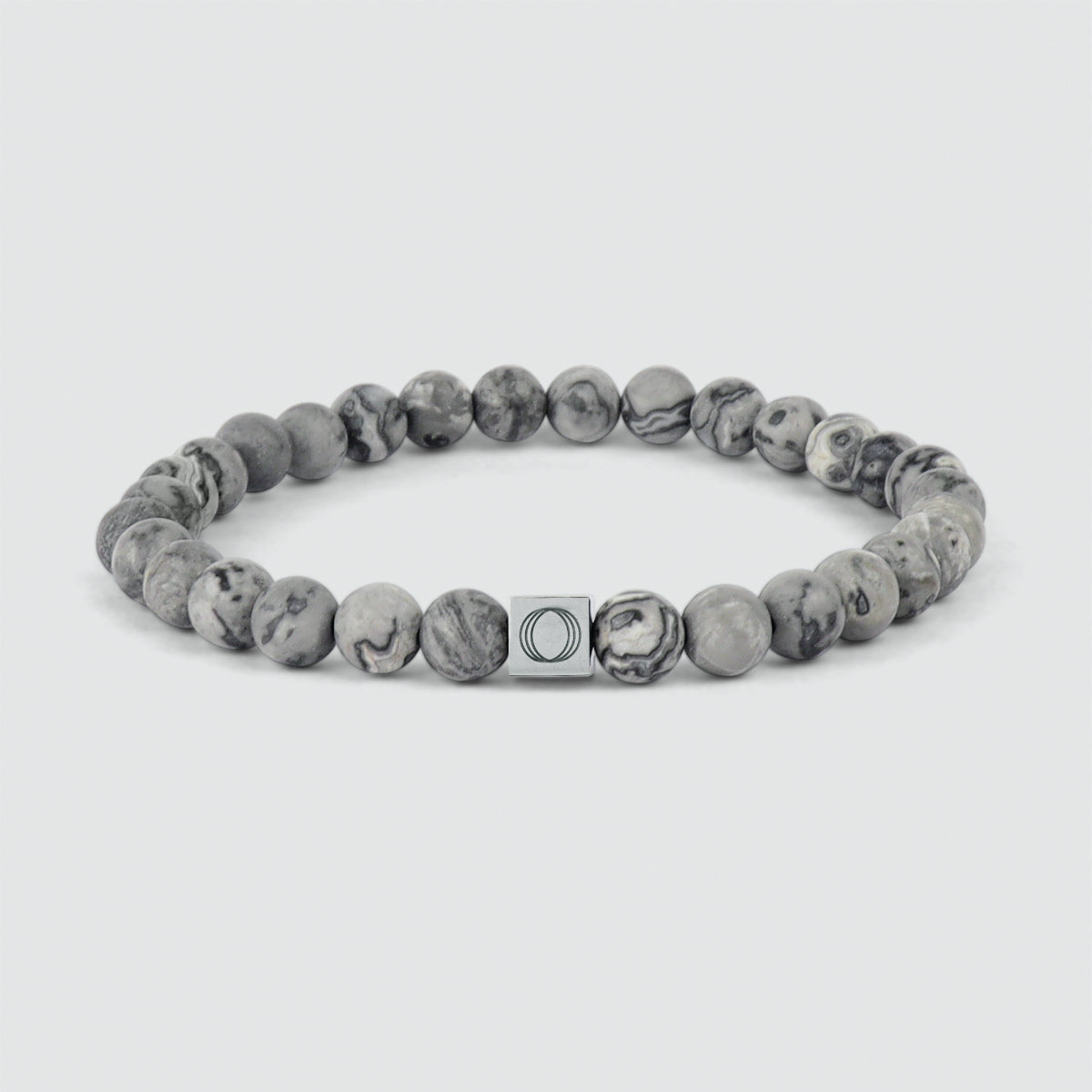 Ein Alrazas - Grey Beaded Bracelet 6mm mit einer grauen Marmorperle und einem silbernen Verschluss.