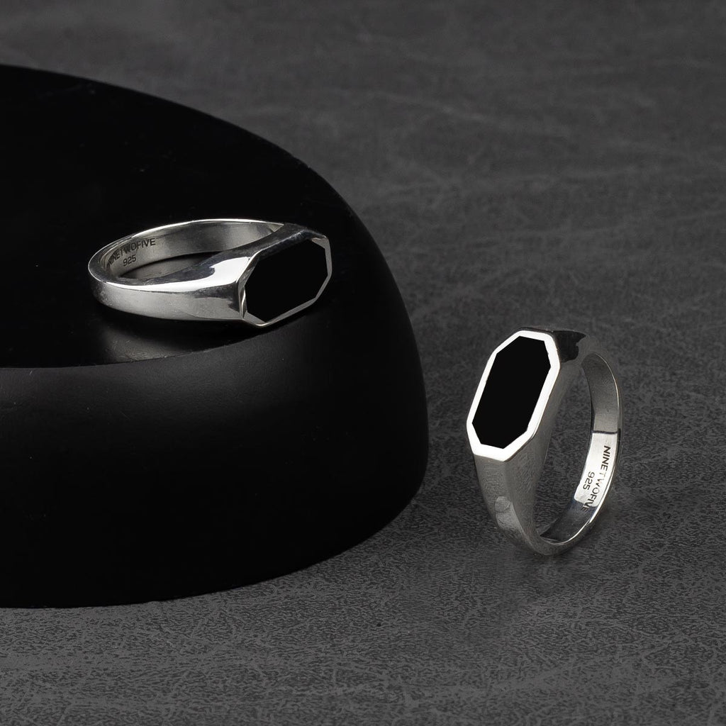 An Aniq - Elegant Black Onyx Signet Ring 7mm, perfect for men.