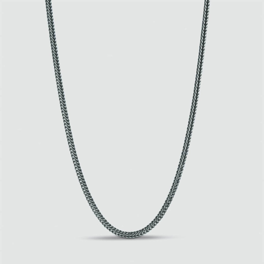 Anis - Sterling Silver Wheat Chain Necklace 3mm on a white background with a mesmerizing length.