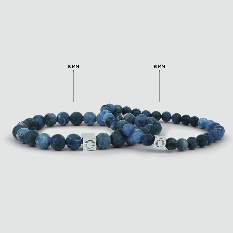 Ninetwofive men's Azraq blue sodalite bracelet, with two available sizes clearly showcased side-by-side.