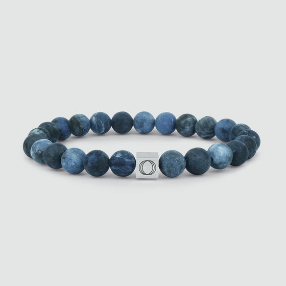 The Ninetwofive Azraq men's bracelet, crafted from polished blue beads also sodalite stone.