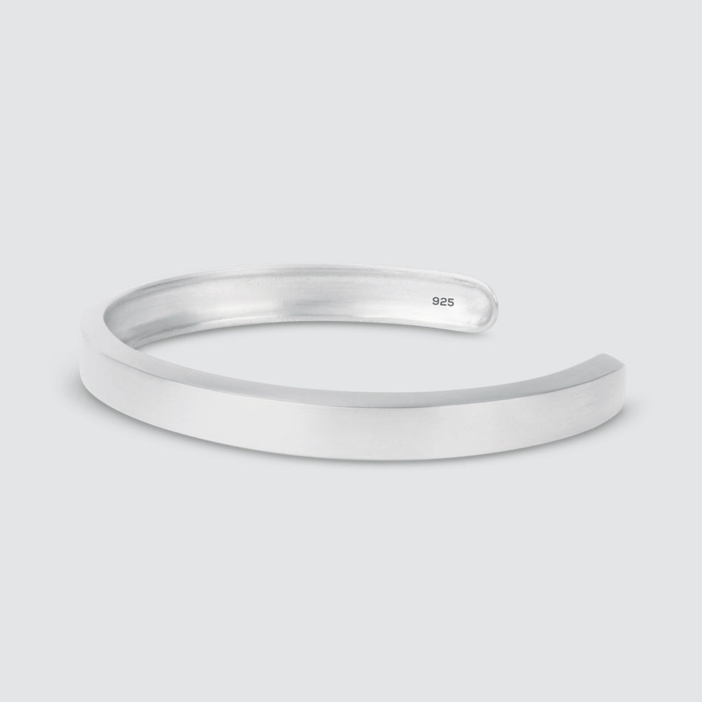 The Boulos - Plain Sterling Silver Bangle Bracelet 8mm on a white background.