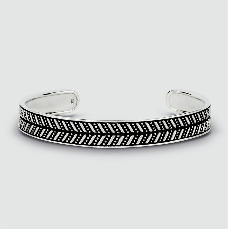 Danyal - Oxidised Sterling Silver Bangle Bracelet 9mm