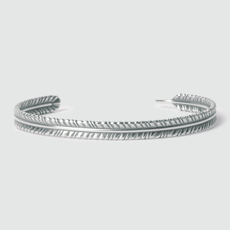 Zahir - Thin Sterling Silver Feather Bangle 6mm