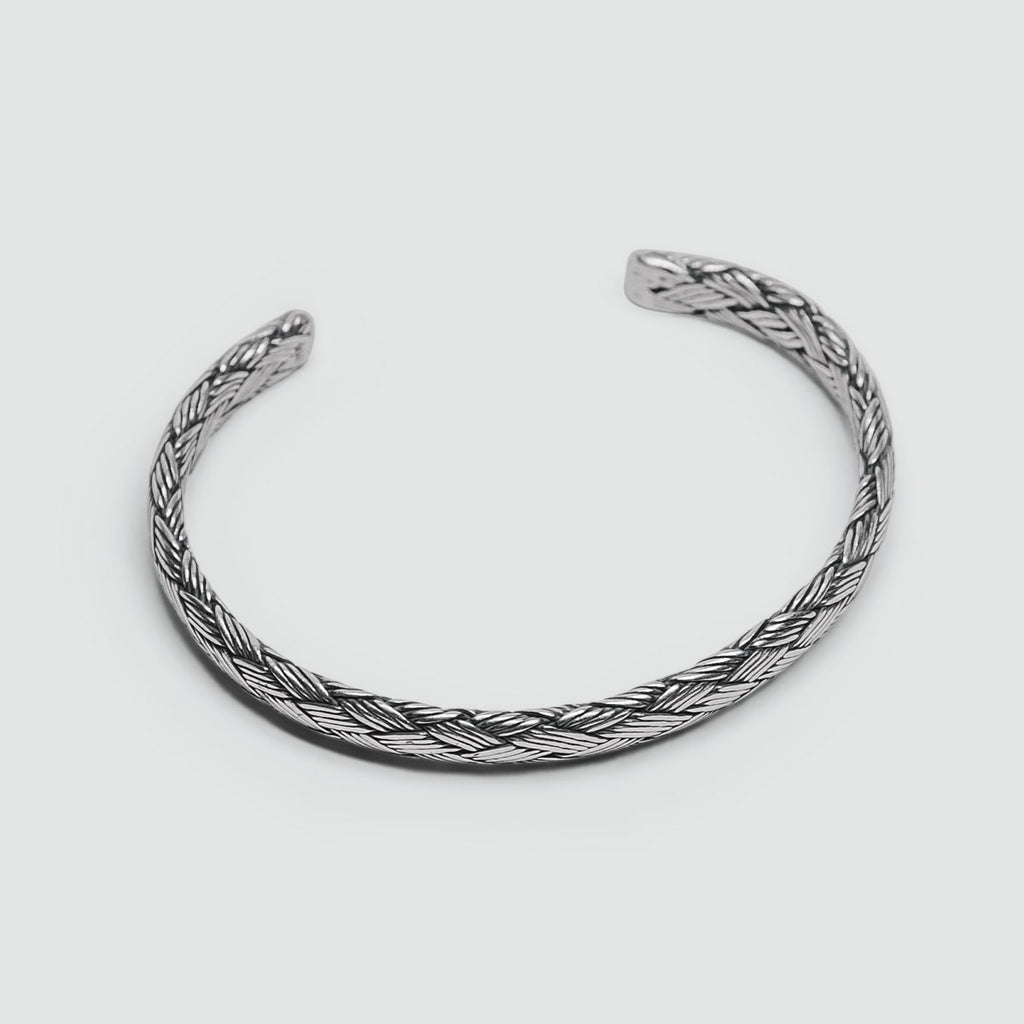 The Idris - Braided Silver Bangle Bracelet 8mm, perfect for men.