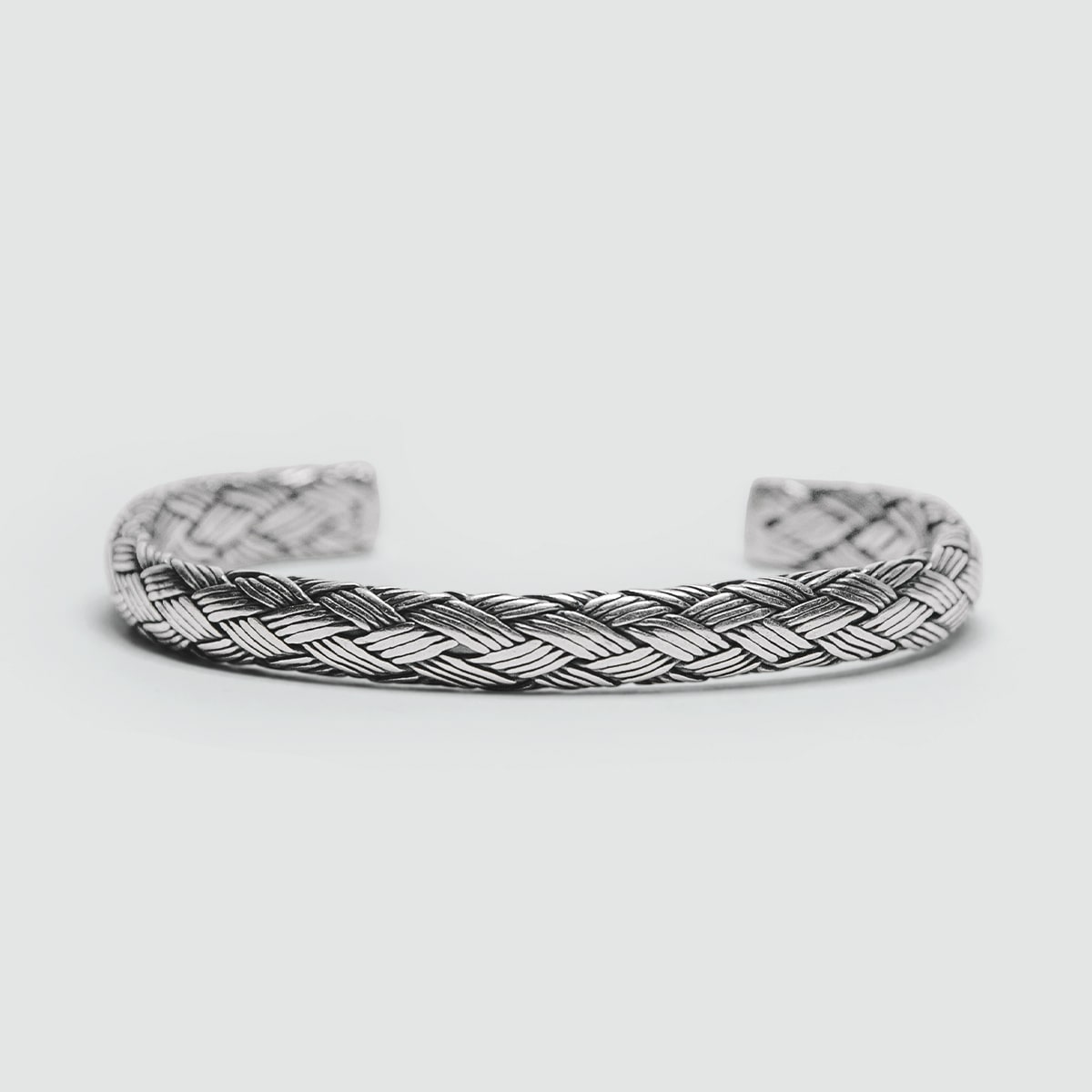 Braided Silver Bangle Bracelet for Men - Idris | NineTwoFive