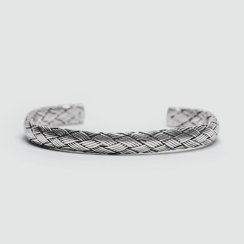 Idris - Braided Silver Bangle Bracelet 8mm