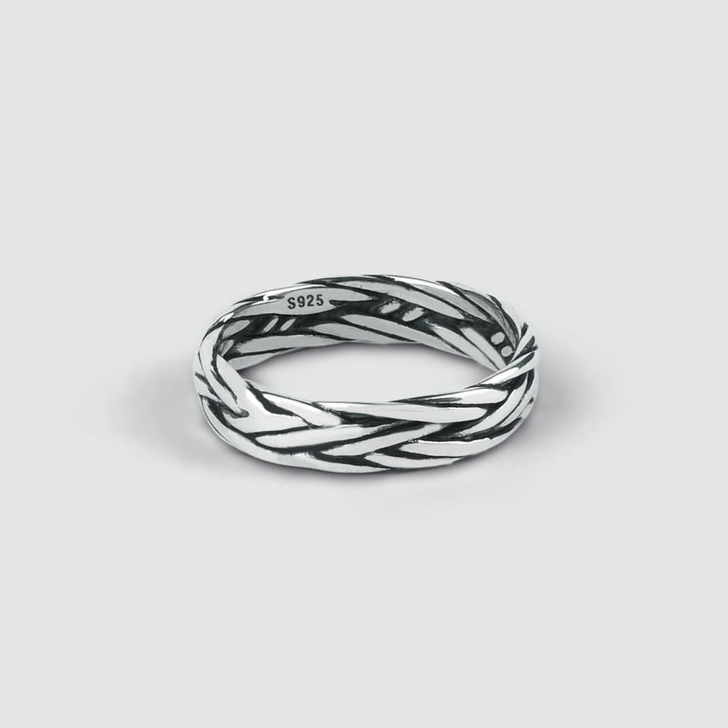 An engraved Latif - Thin Sterling Silver Braided Ring 5mm.