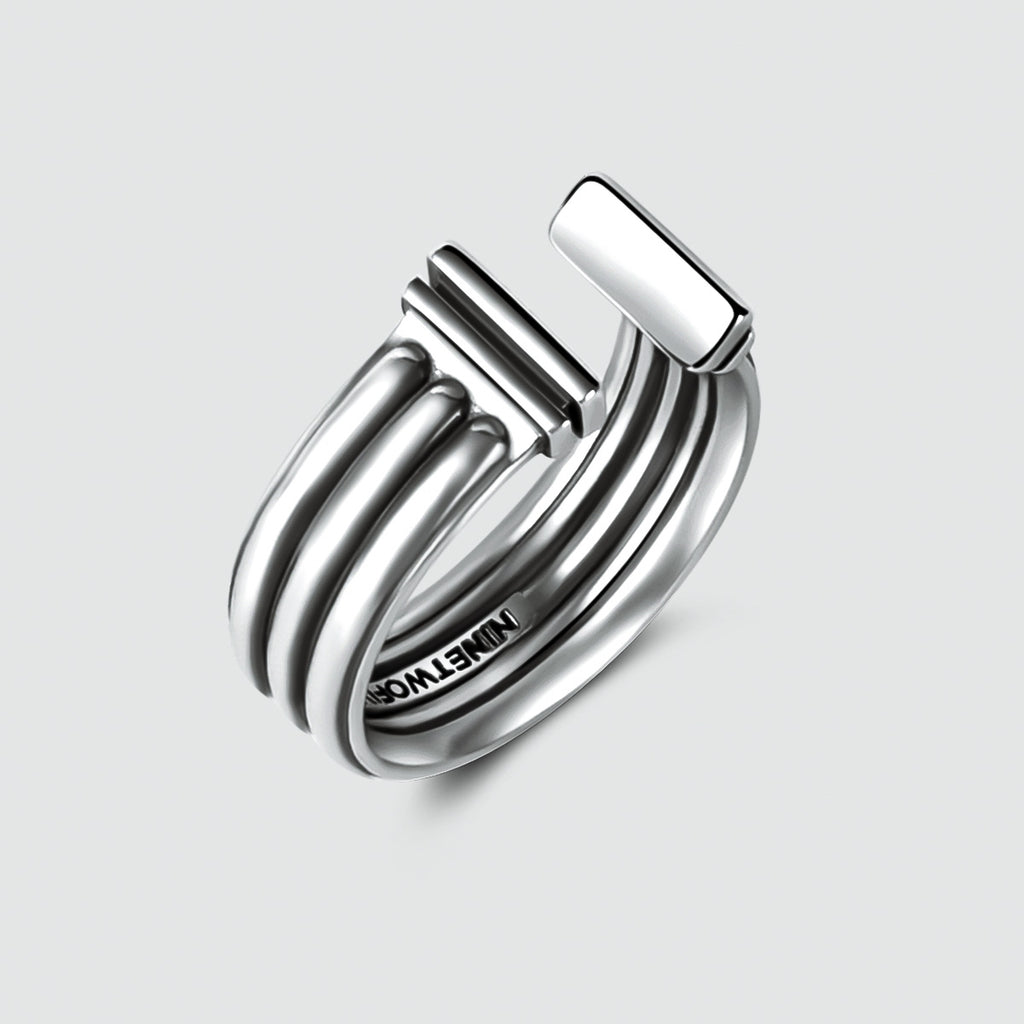 A Mateen - Oxidized Sterling Silver Bangle Ring 10mm with an engraved bar for him.