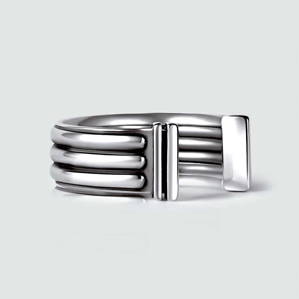 An engraved Mateen - Oxidized Sterling Silver Bangle Ring 10mm with three bars, perfect for him.