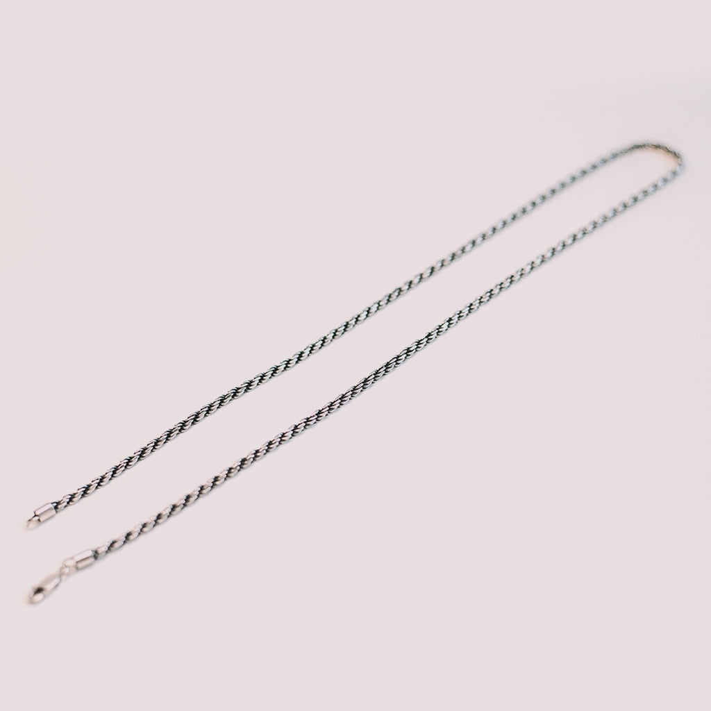 A Munir - Sterling Silver Rope Chain Necklace 3mm on a white background.