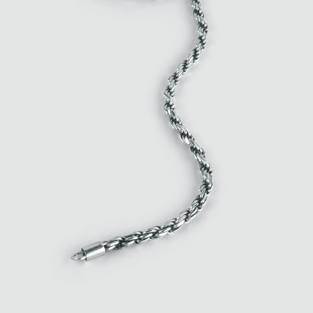 A Munir - Sterling Silver Rope Chain Necklace 3mm with a chain on it, handmade with care.