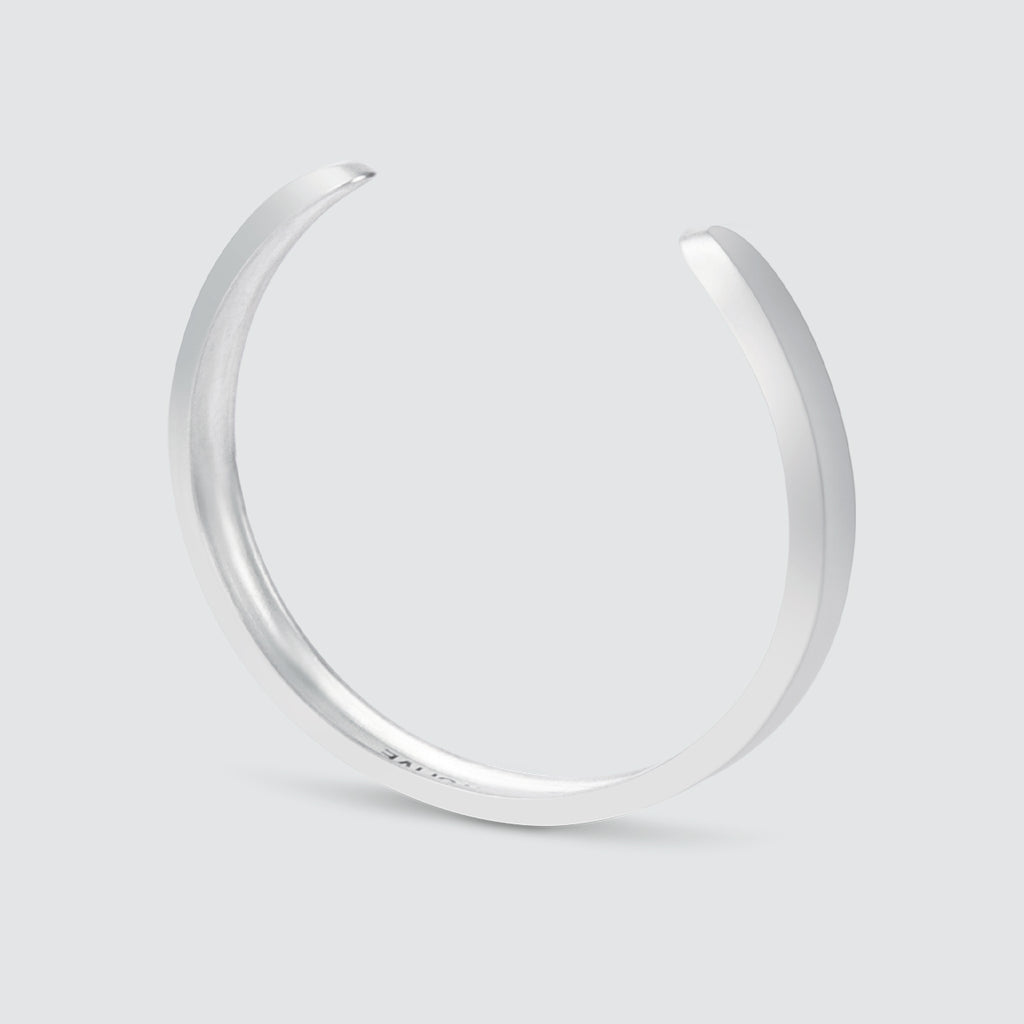 A mens engraved Boulos - Plain Sterling Silver Bangle Bracelet 8mm on a white background.