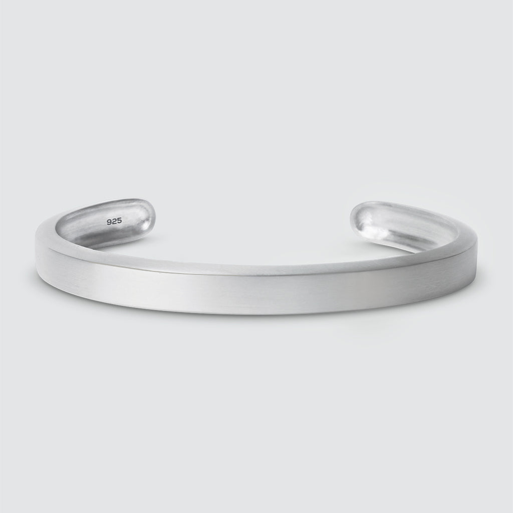 A Boulos - Plain Sterling Silver Bangle Bracelet 8mm on a white background.