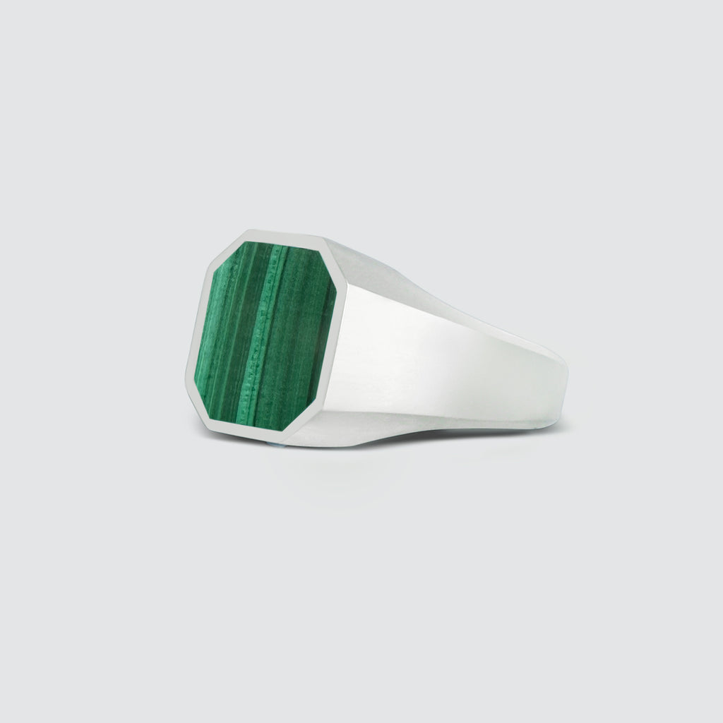 Zaid - Sterling Silver Malachite Signet Ring 13mm on a white background.
