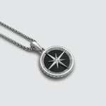 A silver mens chain necklace featuring the Safar - Sterling Silver Onyx Compass Pendant.