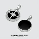 Two Safar - Sterling Silver Onyx Compass Pendants wearable in 3 ways.