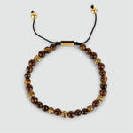 Kaliq - Adjustable Tiger Eye Beaded Bracelet in Gold 6mm with tiger eye stones.