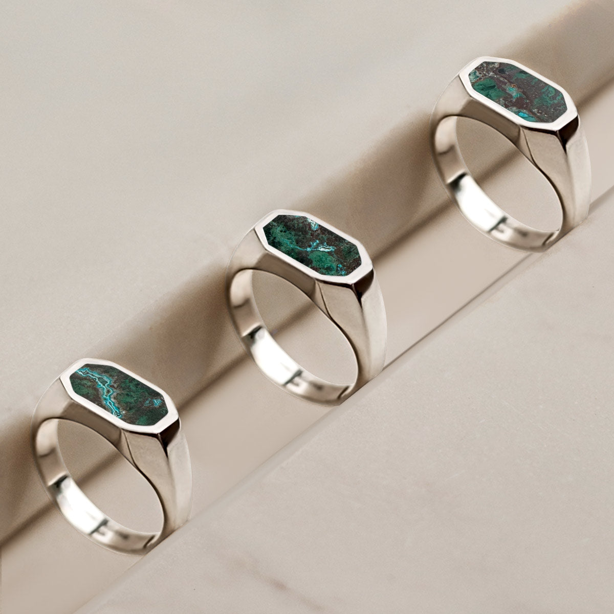 Durable and long lasting chrysocolla stone silver rings for men